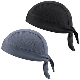 2 Pcs Sweat Wicking Head Wrap Adjustable Cycling Cap Helmet Liner Skull Cap for Outdoor Activities Sports Black, Gray