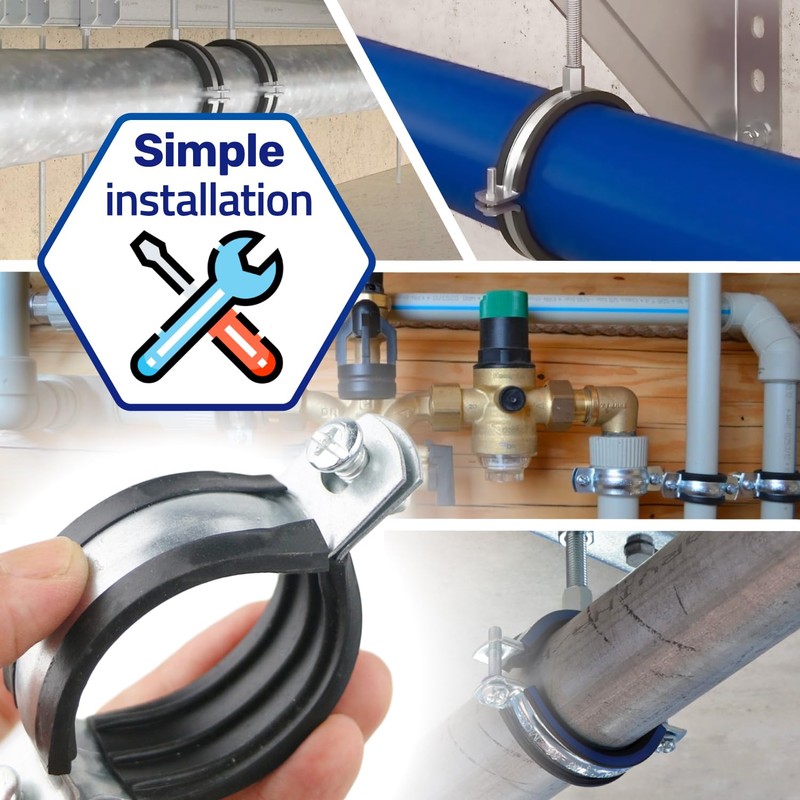 Reinforced Pipe Clamps M8/M10 with Rubber Seal and Diameter 48