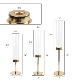 Hurricane Candle Holders 3Pcs - Gold Taper Candlestick with Glass Candlestick Lampshade for Wedding Christmas Party Table Decoration