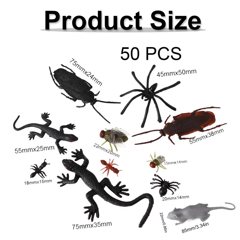 50 PCS Halloween Bugs,Plastic Spiders Halloween,Plastic Spiders,Plastic Bugs,Fake Spiders,Fake Spider,Bugs,Halloween