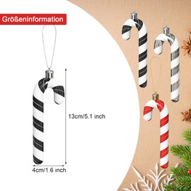 Candy Canes Christmas Decoration, Pack of 6 Christmas Tree Glitter Candy Cane Pendants, Christmas Tree Decoration, Hanging Christmas Decoration for Christmas Decoration (Black & White)