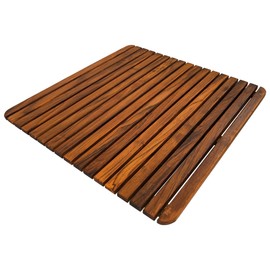 Nordic Style Premium Teak Shower and Bath Mat for Indoor and Outdoor Use - Non-Slip Wooden Platform for Spa, Sauna, Pool, Hot Tub - Flooring Decor and Protector (24" x 24", Oiled Finish)