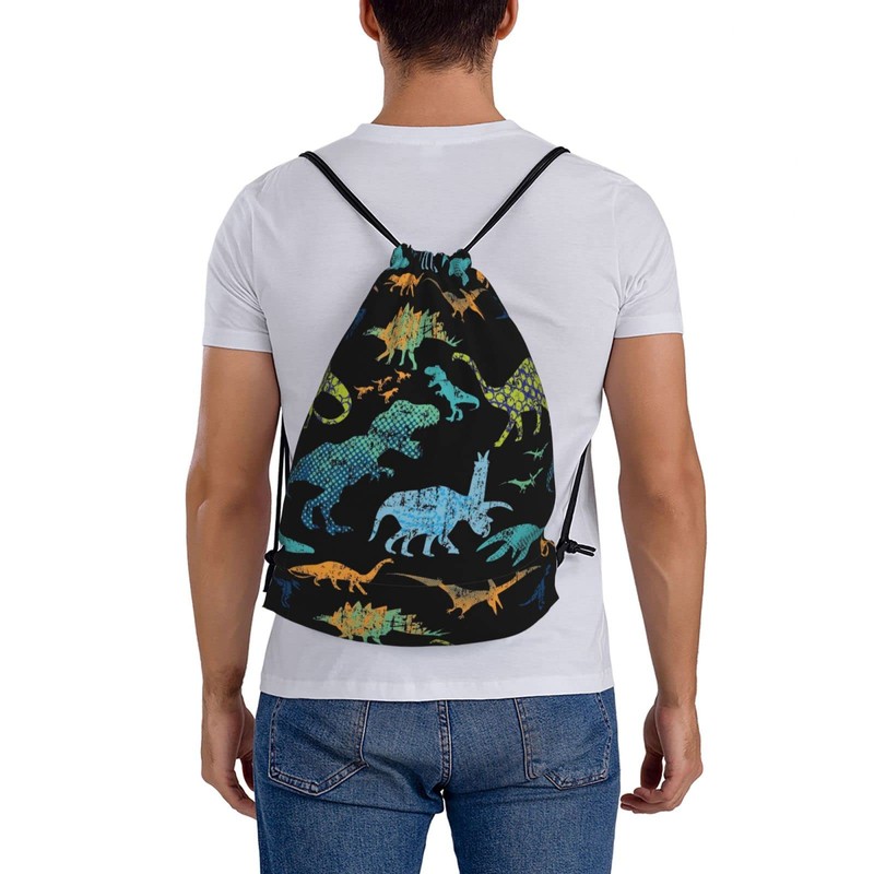Richugui colorful Bags Drawstring Backpack Cartoon Dinosaur Drawstring Sports Gym