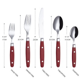 ANNOVA Silverware Set, Retro/Rivet Colorful Stainless Steel Tableware Kitchen Flatware Set Utensils, Includes Dinner Knives, Forks, Spoons, Salad Forks & Dessert Spoons (Red, 20 Pieces)