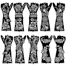 Large Henna Tattoo Stencil Kit - 10 Sheets, Reusable Adhesive Templates for Women and Girls, Indian Arabian Tattoo Stickers for Hand and Body Paint - Body Art Stencil Temporary Tattoos