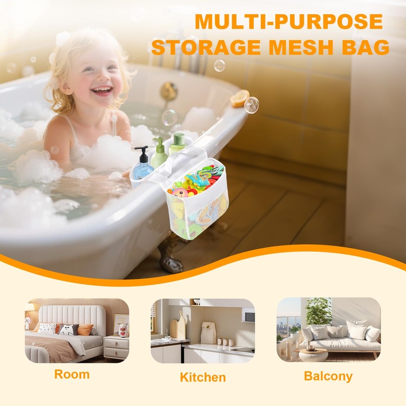 Starward Bath Toy Storage with 4 Hooks, Bathroom Toy Storage,