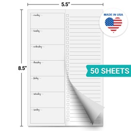 321Done Weekly Plan with Checklist Notepad – 50 Sheets (5.5x8.5) Small – Made in USA - Two Column, Minimalist to-Do Planning Memo Pad, Simple Planner Schedule Inserts Monday Start