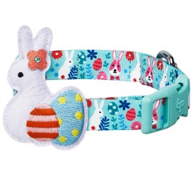 Blueberry Pet Easter Bunny and Egg Adjustable Dog Collar with Detachable Décor, Minty Green, Small, Neck 12"-16"