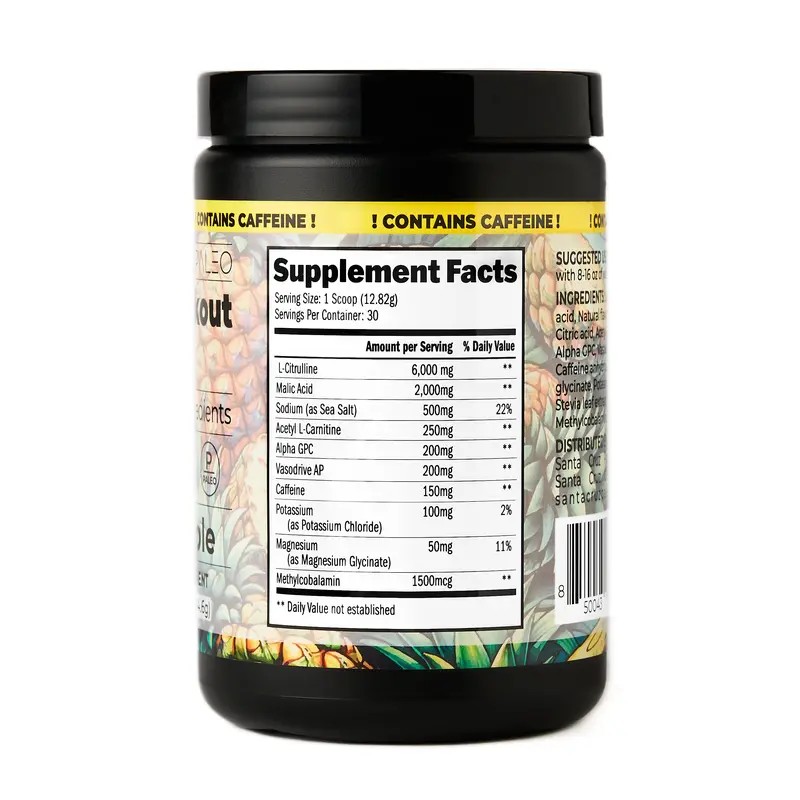 Pineapple Pre-Workout Powder with Natural Caffeine for Energy, Focus, Endurance,