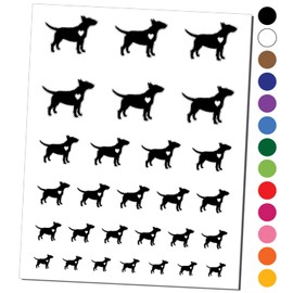 Bull Terrier Dog with Heart Temporary Tattoo Water Resistant Fake Body Art Set Collection - Black (One Sheet)