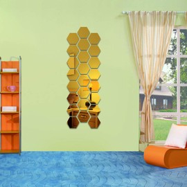24 PCS Hexagon Acrylic Gold Wall Mirror Sticker, Mirror Wall Decor, Mirror Self Adhesive Mirror Tiles Aesthetic for Bedroom Living Room(2.5"/Gold)