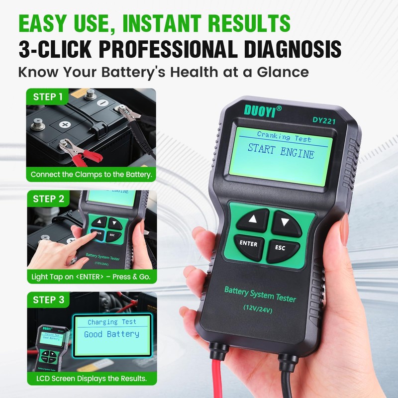 DUOYI DY221 Car Battery Tester, 12V 24V Digital Automotive Alternator