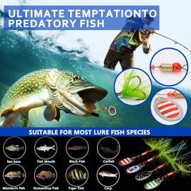 JasCherry Sequins Spinner Fishing Lures Kit, Lifelike Rotating Metal Fish Bait Crankbaits Set Fish Tackle Sharp Treble Hooks, 16PCS Fishing Accessories Kit Set with Storage Box