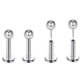 SQKXKLCZ 4pcs G23 Titanium 20G 6mm 8mm Press Fit Threadless Push Pop 3mm Ball Top Flat Back Piercing Lip Stud Earring Labret Monroe Lip Ring Tragus Cartilage Earring Stud