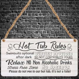Hot Tub Rules Wooden Plaque 19cm - Humorous Garden Man Cave Decor, Birthday & Special Occasion Gift, Swimsuits Optional, Size 10cm x 19cm … (Design 1)