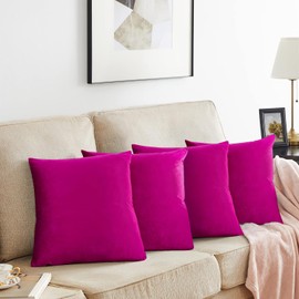 GIGIZAZA Set of 4 Hot Pink Throw Pillow Covers 18x18 Soft Velvet Pillow Covers Modren Decorative Pillows Covers Couch Sofa Living Room Pillowcase