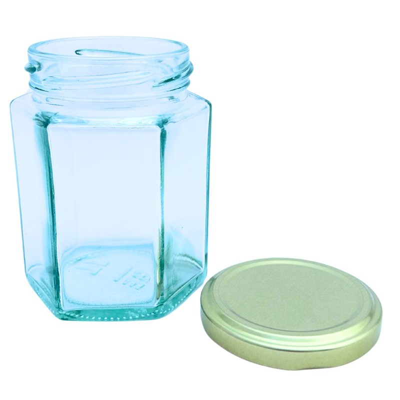 Bramley & Sage 190ml 8oz Hexagonal Jam Jar with Gold