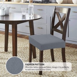 smiry Dining Chair Seat Covers, Jacquard Dining Chair Seat Protectors, Set of 6, Grey