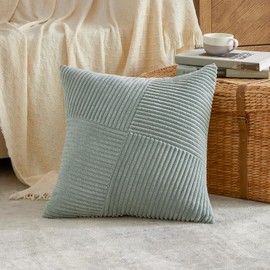 FDTERN Set of 2 Grey Blue Boho Decorative Cushion Covers 45 x 45 cm with Diagonal Striped Pattern Soft Corduroy Cushion Cover Decorative Cushion Covers Sofa Cushion Decorative Cushion Decoration for Sofa Bedroom Living Room