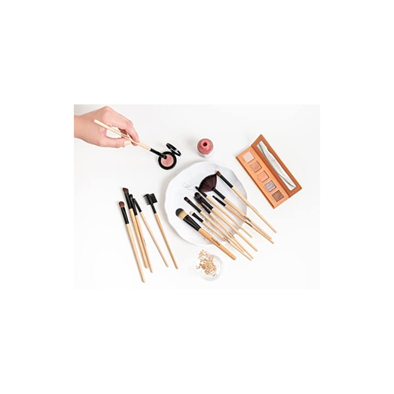 Set profesional de 24 piezas brochas para maquillaje (Madera Original)