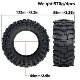 Chanjorlin 2.6 RC Crawler Tires OD 5.2" fit 2.6 Beadlock Wheels 1/10 Super Grip Soft Tyres For 1:7 1:8 Rock Crawler Off Road Turck Car Traxxas TRX4 Axial SCX10 RC4WD RBX10 MJX H8H MK07 KM4 4PCS