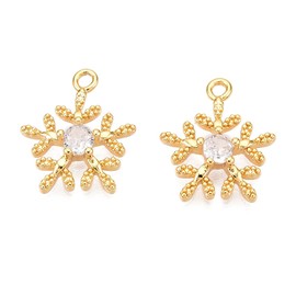 Stiesy - 10 dijes de copo de nieve con temática navideña, latón chapado en oro de 18 quilates, colgantes de circonita cúbica transparente para pulseras colgantes, arete, collares, joyería