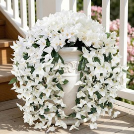 capirosa Artificial Flowers for Outdoors Fake White Bougainvillea Hanging Flower Decoration, 2Pcs Realistic Faux Silk Plants Long Trailing Vines, Spring Decor for Porch Patio Balcony Planter Yard