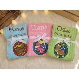 KIDDI-MEDIA Zodiac Sign Baby Blanket Embroidered with Name and Date of Birth / Cuddly Soft (Aqua)