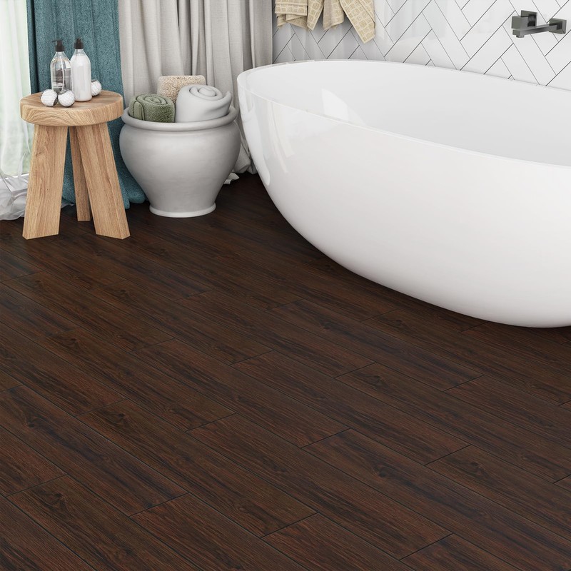 Wallercity Dark Brown Peel and Stick Floor Tiles Wood Grain