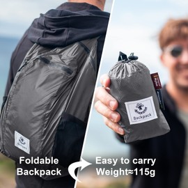4Monster Packable Backpack Ultra Lightweight, Foldable Backpack Water Resistant, Hiking Daypack for Travel Camping Outdoor, Daily Walk-around, Cycling, Sports, Excursions(Silver Grey, 24L)