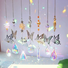 Suncatcher Crystal Window, Pack of 7 Butterfly Crystal Pendant Decoration, Crystal Rainbow, Crystal Pendant Decoration, Crystal Suncatcher, Window Decoration, Hanging, for Room Lamp, Garden Decoration
