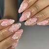 UEYRSEDB Pink Flower Press on Nails Medium Almond Spring Fake