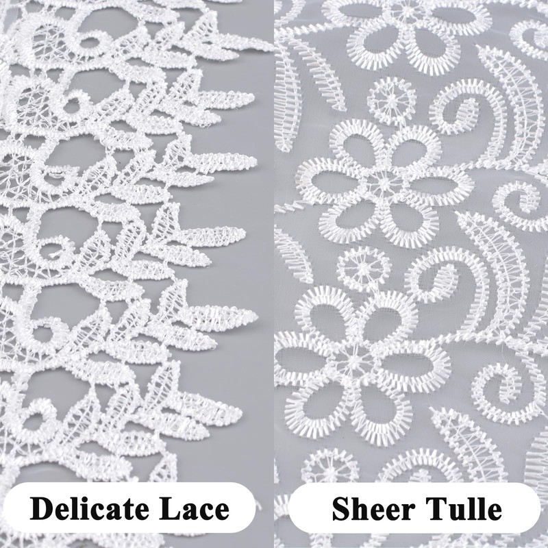 URROMA Rectangular Lace Tablecloth, 60cm*180cm White Table Cover with Lace