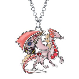 DUOWEI Enamel Welsh Dragon Necklace Enamel Fantasy Dragon Jewellery Novelty Gifts for Women Girls, Zinc