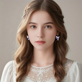 Purple Butterfly Earrings,la luen Drop Dangle Butterfly Earrings Pretty Insect Jewelry For Women Gift