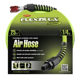 Flexzilla Pro Air Hose with ColorConnex Industrial Type D Coupler and Plug, 1/4 in. x 25 ft. - HFZP1425YW2-D