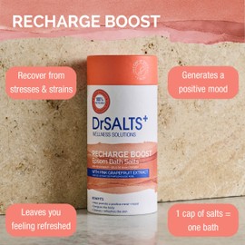 DrSALTS+ Recharge Therapy Epsom Salts - Invigorating Epsom Bath Salts to Rejuvenate Body and Mind with Pink Grapefruit Extract, 750 g