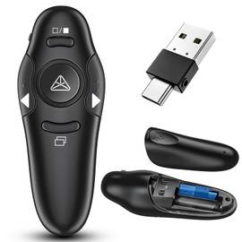 2-in-1 USB Type C Presentation Clicker Wireless Presenter Remote Clicker for PowerPoint Presentations with Laser Pointer, RF 2.4GHz USB C PowerPoint Clicker Slide Advancer for Computer/Mac/Laptop