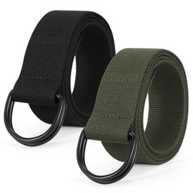 SUOSDEY 2 Pack Mens Canvas Belt with Double D-Ring,Durable and Adjustable Casual Web Belt with Metal Buckle for Jeans Black Army Green