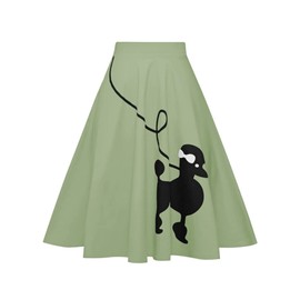 ZEZCLO Women's Dog Printed High Waist Poodle Skirt 50s Vintage Loose Fold Pleated A-line Zipper Skirts Mint Green L