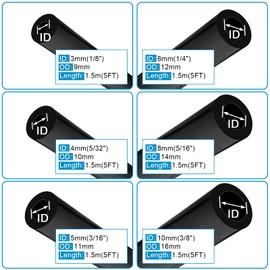1/8" 5/32" 3/16" 1/4" 5/16" 3/8" Automotive Silicone Vacuum Tubing Hose line Kit 5FT with 115PCS Nylon Vacuum Connectors, 63PCS Rubber Vacuum Caps, Total 184 PCS (Black)