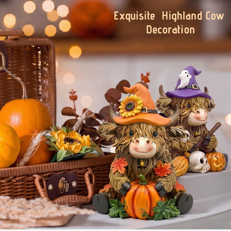 3 Pcs Highland Cow Decor Figurines, Seasonal Holiday Theme