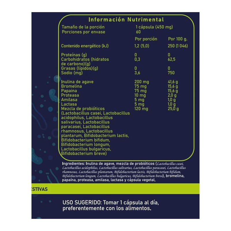 Probióticos ULTRA 60 billones prebióticos 11 cepas bacterianas y 5