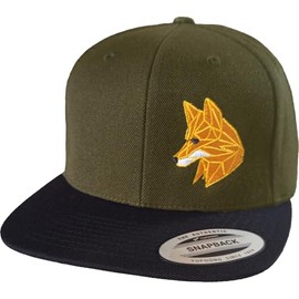 Flexfit Snapback Polygon Fox Cap for Men and Women, Olive-black, Unit size