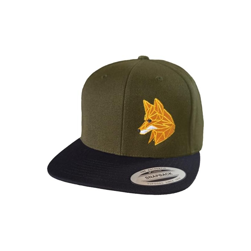 Flexfit Snapback Polygon Fox Cap for Men and Women, Olive-black,