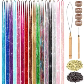 Braiding Hair Fairy Hair Tinsel Kit for Girls: 16 Colors Tinsel Hair Extensions - Glitter Hair Tinsel Heat Resistant Accessories for Women Kids (43 Inch 3900 strands) SIZE-YSC9
