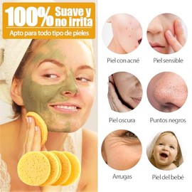 50 Compressed Facial Sponges, Esponja para Lavar la Cara, Esponjas Faciales, Fibra Comprimida Natural, Respetuosa con el Medio Ambiente y Reutilizable