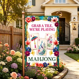 Mahjong Welcome Garden Flag 12x18 Mahjong Party Patio Decor for Game Night