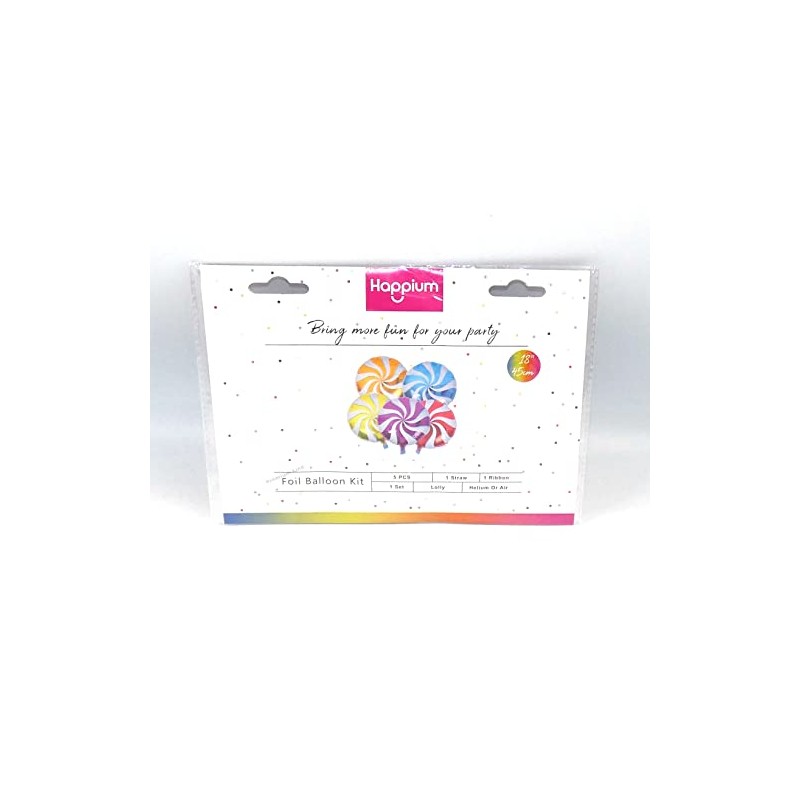 Happium - 18" Round Candy Lollipop Balloons, Pack of 5,