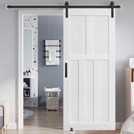 TREATLIFE HOME Durable and Stylish Modern Interior Barn Door Slab, Moisture-Proof and Anti-Deformation, Pre-Drilled, 36" x 84", White